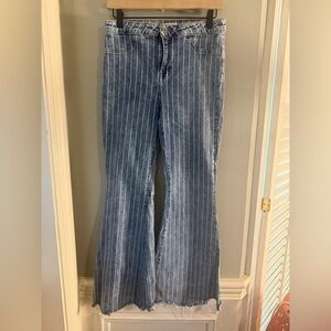 Cello Flare Wide Leg Jeans in Blue and White